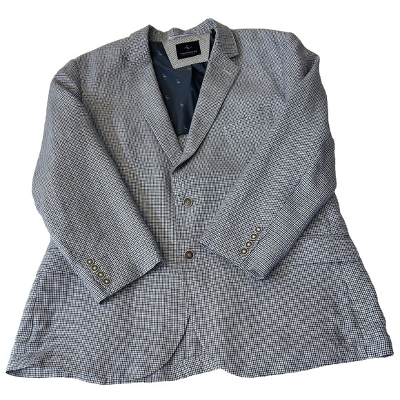 Tailorbyrd Collection Mens Linen Sports Coat 48R Blue Plaid Blazer - Picture 1 of 9